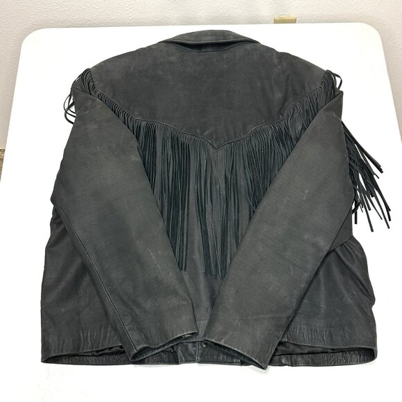 Vintage DIAMOND LEATHERS black fringe motorcycle coat - Picture 8 of 9